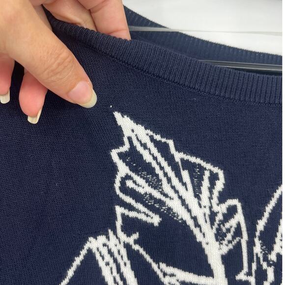 Chicos Palm Tree Womens Sweater Sz L Coastal Resort Beachy Embroidered Navy New - Picture 10 of 11